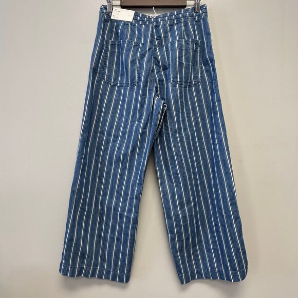 American Eagle High Rise Wide Leg Cropped Pants Size 6 Tie Waist Striped Denim - Picture 4 of 10